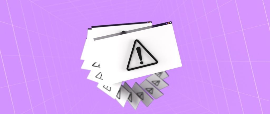 Warning sign popping out from a purple background.